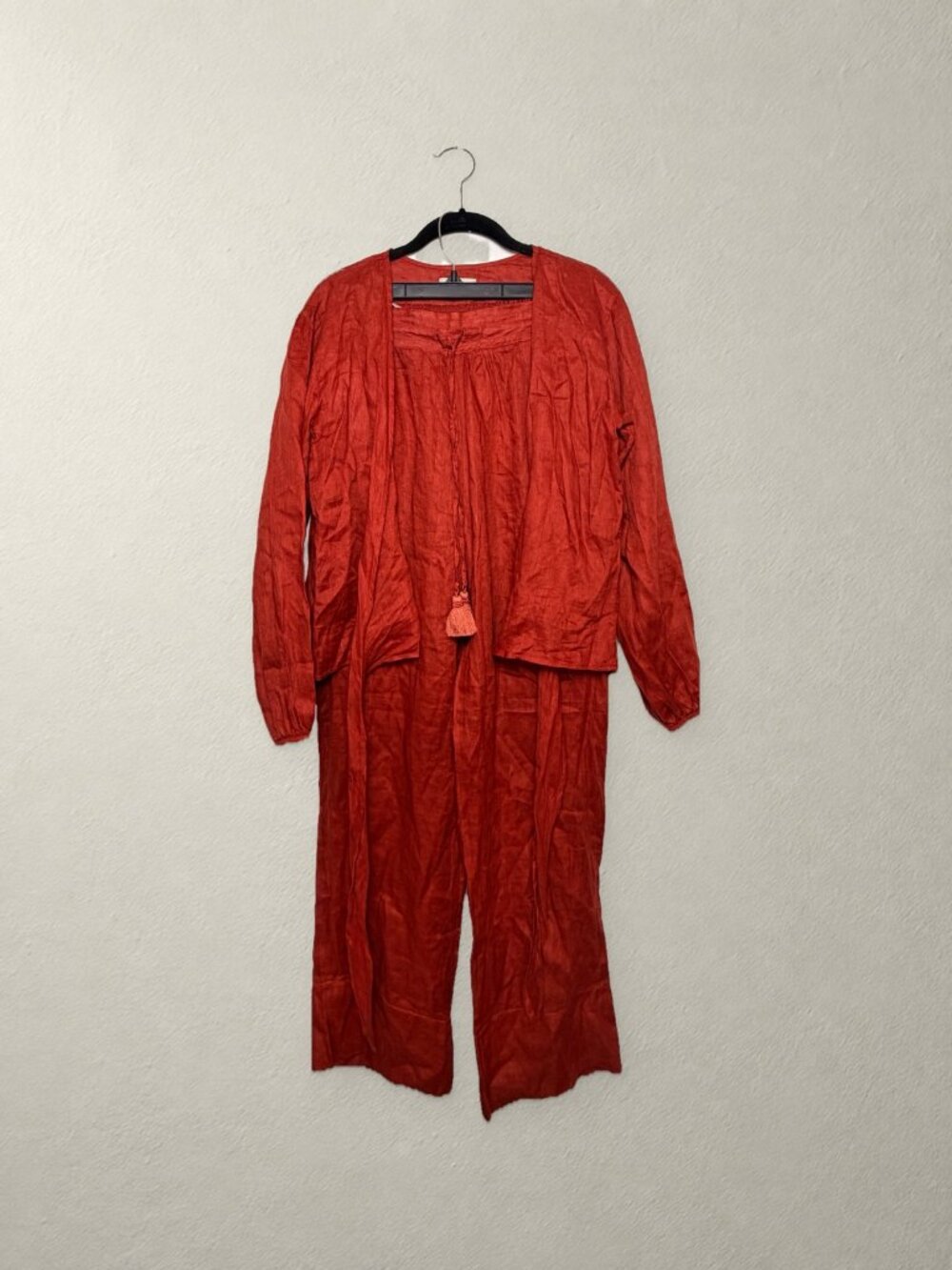 NWT Maaji Rust Two Piece Resort Set Tie Front Top Wide Leg Tassel Pants Size S
